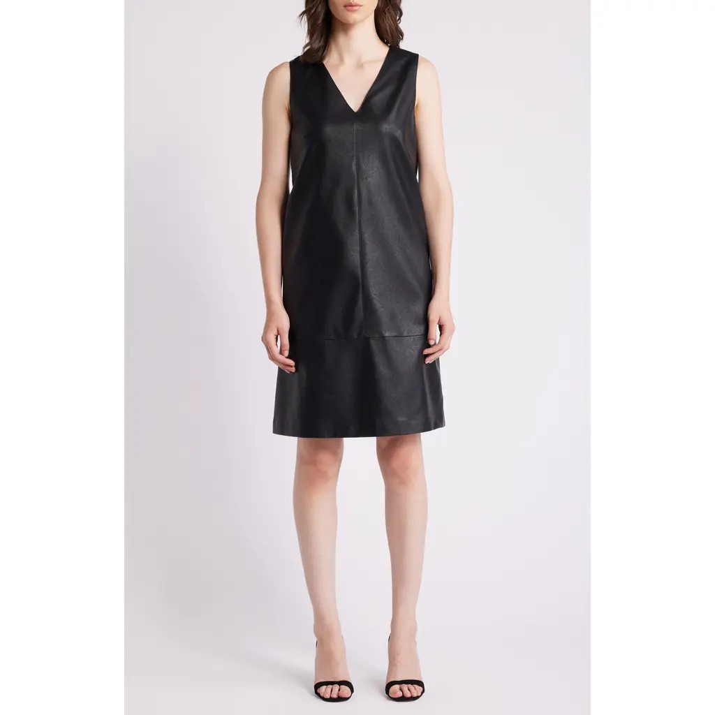 KOBI HALPERIN Washed Faux Leather V-neck Dress in Black at Nordstrom, Size 2 | Nordstrom