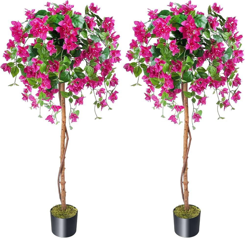 HUAESIN 2 Pack 5FT Bougainvillea Artificial Tree Tall Potted Fake Bougainvillea Trees Lifelike Fa... | Amazon (US)