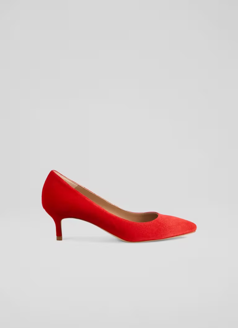 Classic Audrey Aurora Red Suede Kitten Heel Courts | L.K. Bennett (UK)