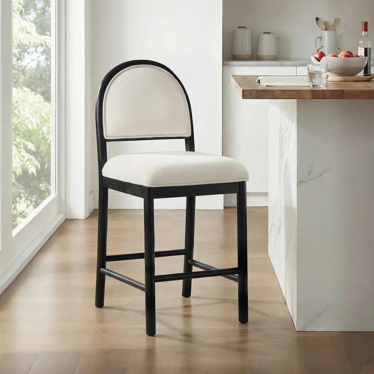 Paterson Curved-Back Armless Fabric Bar & Counter Stool With Solid Wood Frame | Wayfair North America
