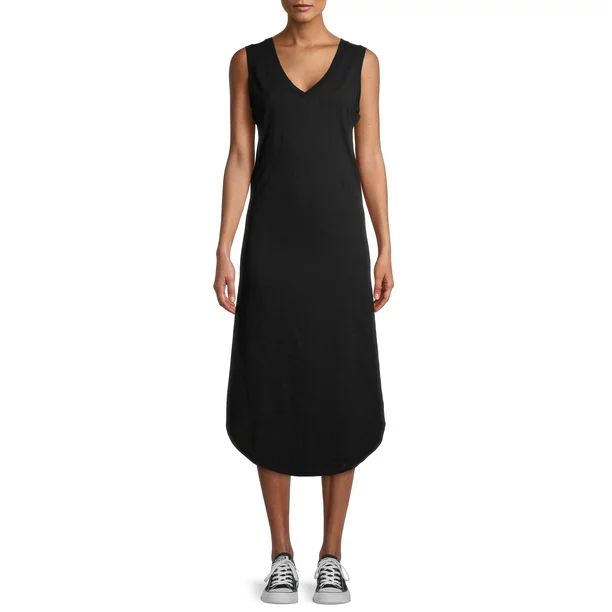 Time and Tru Women's Double V-Neck Shirttail Dress | Walmart (US)