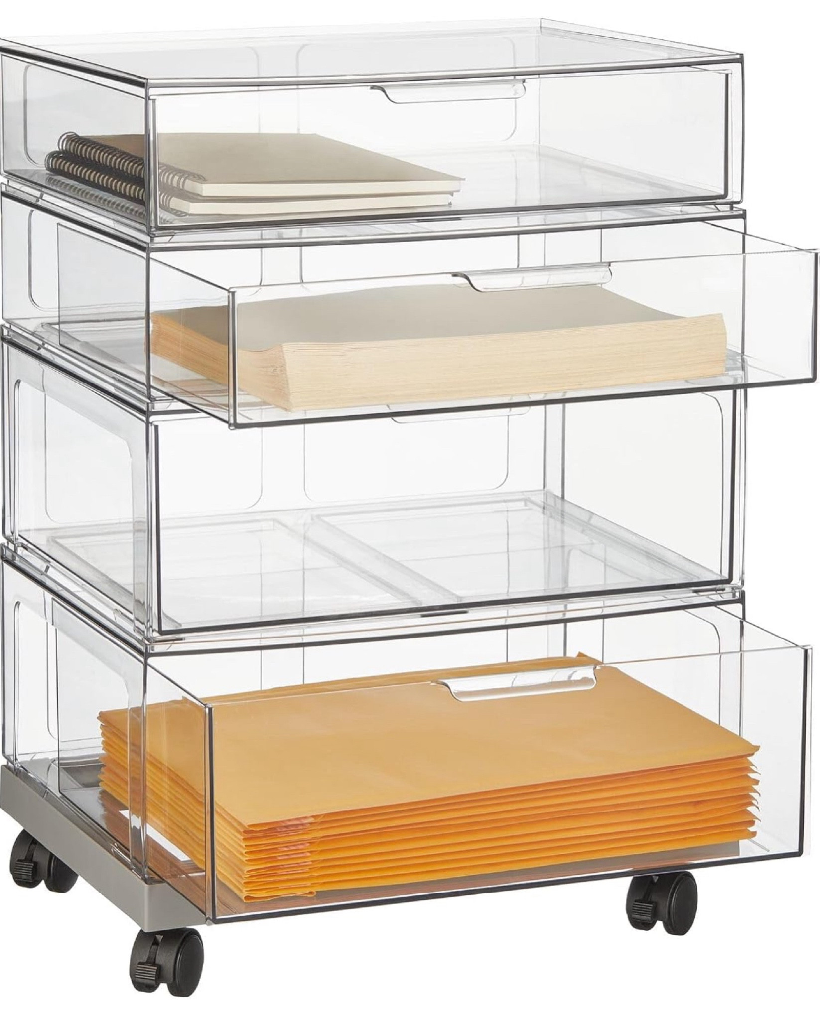 mDesign 4 Drawer Rolling Storage Cart w/Caster Wheels for Home Office, Multi-Purpose Portable Plastic Storage Drawers on Wheels for Study, Dorm, Classroom Organization, Lumiere Collection, Clear/Gray

#LTKhome