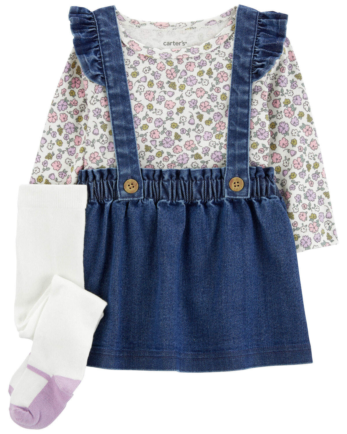 Multi Baby 3-Piece Floral Long-Sleeve Bodysuit & Chambray Jumper Set | carters.com | Carter's