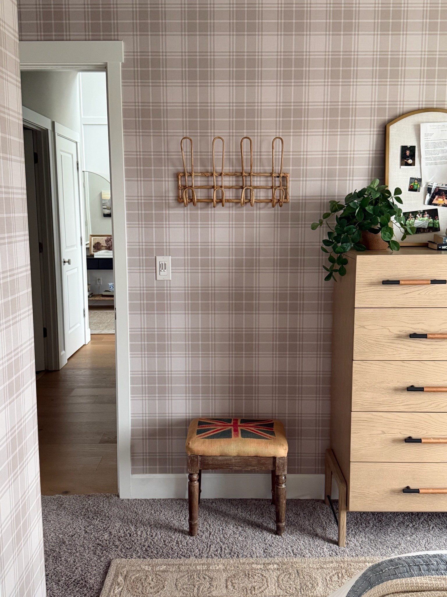 The plaid room was once Camden’s room, therefore this dresser has been with us for a little while. It’s a beautiful wood finish with gorgeous handles, and helps pull a masculine vibe to balance this space out! Love it! 

#LTKHome