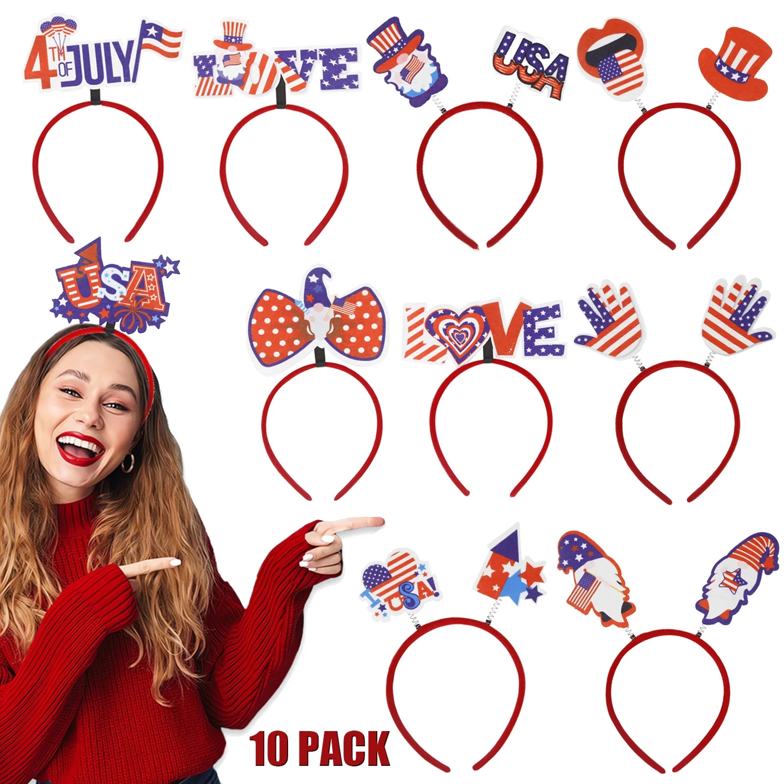 10 Pcs Patriotic Head Boppers Headband, Independence Day Patriotic Head Boppers Hair Decorations ... | Walmart (US)