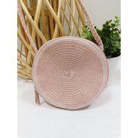 50% Vday Sale Vintage 90S Light Pink Round Circle Spring Basket Straw Weave Tote Purse Beach Shoulde | Etsy (US)