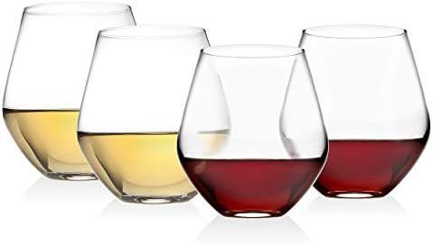 Godinger Wine Glasses, Stemless Goblet Beverage Cups, European Made - 17oz, SET OF 4 | Amazon (US)