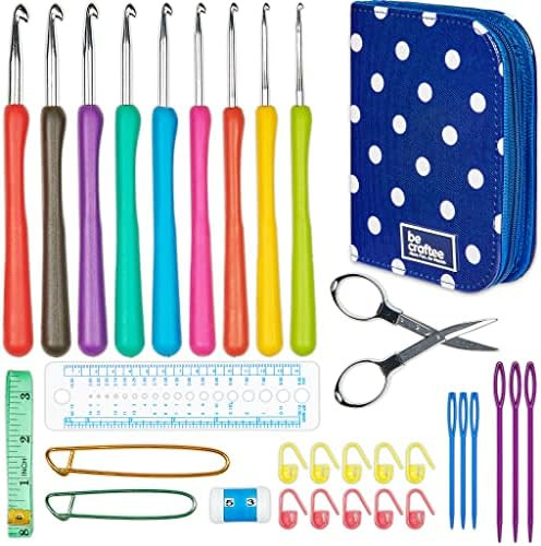 BeCraftee Crochet Hooks Kit - 31 Piece Set with 9 Ergonomic Hook Sizes, 6 Yarn Needles, Additiona... | Amazon (US)