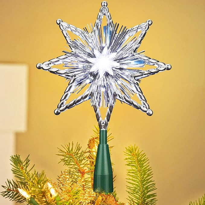 ODEETRONIC Christmas Tree Topper Star, 8in 120V UL Certified Double Sided 8-Point Star Christmas ... | Amazon (US)