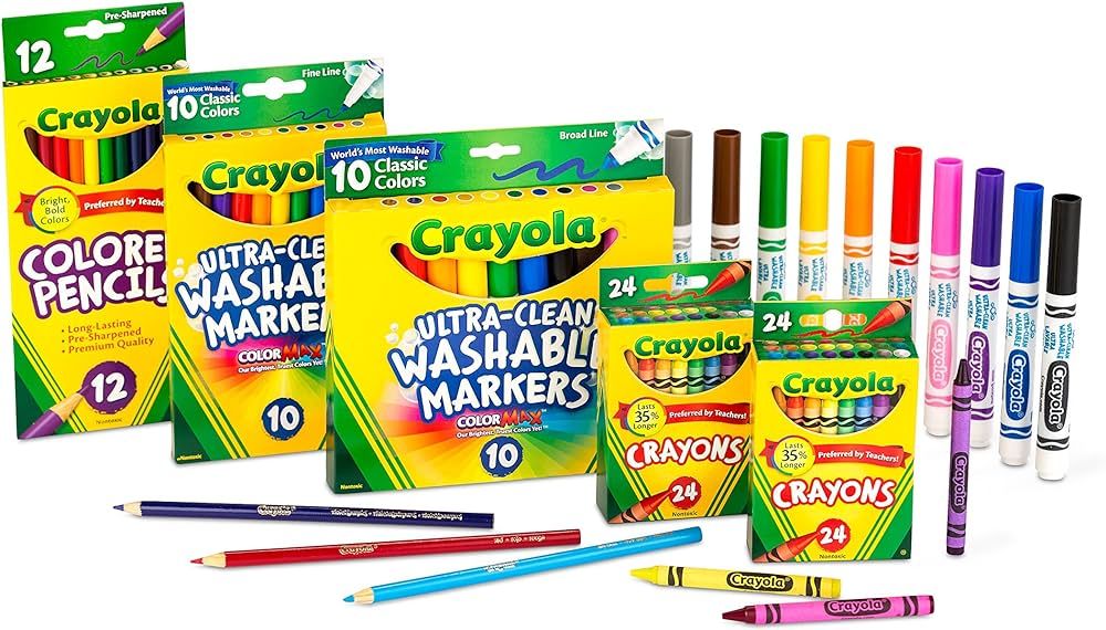 Crayola Back To School Supplies for Girls & Boys, Crayons, Markers & Colored Pencils, Gifts, 80 P... | Amazon (US)