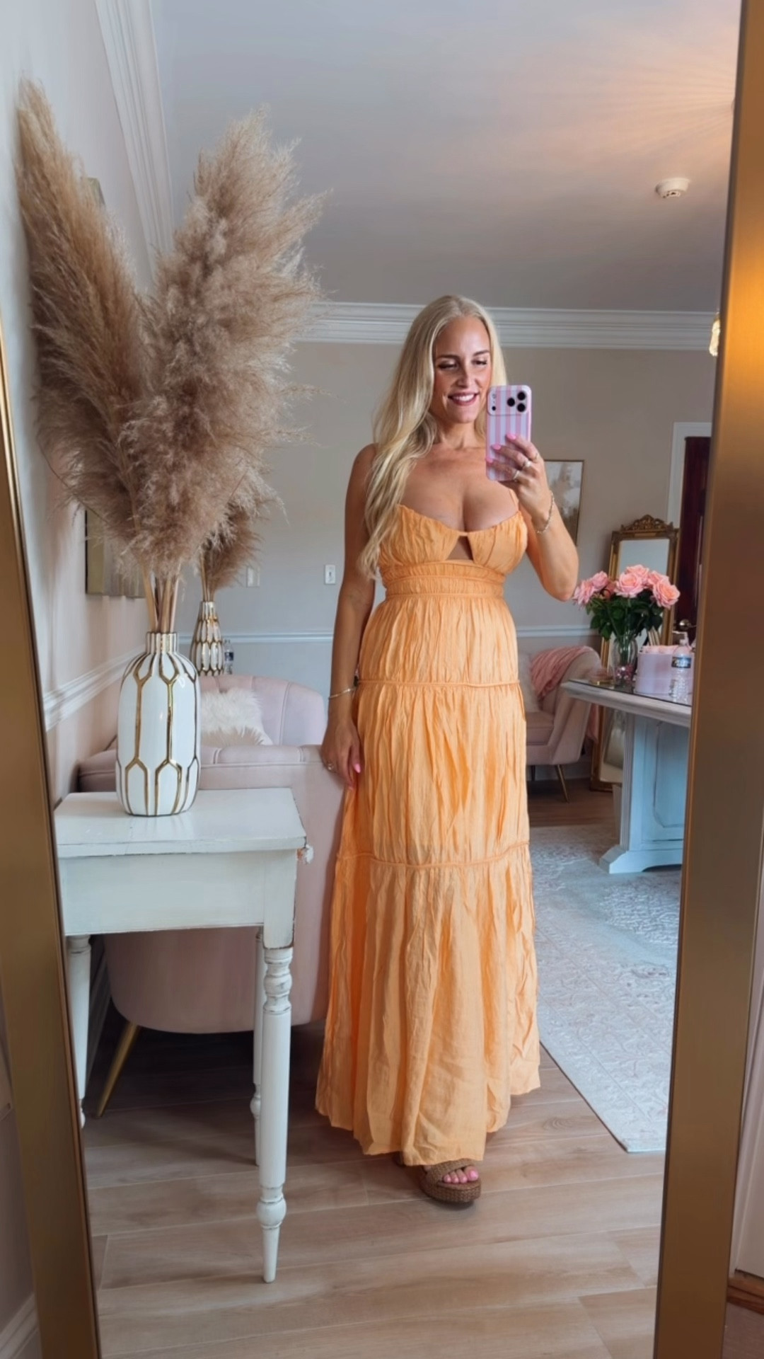 This beautiful flowy maxi dress is the softest shade of peachy orange, just like a creamsicle! Wearing a size small but should have sized up for a larger bust. ￼

#LTKdayinmylife #LTKgrwm #LTKootd