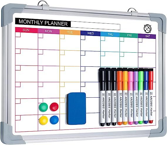 White Board Calendar Dry Erase for Wall, ARCOBIS 12" x 16" Small Magnetic Monthly Whiteboard Cale... | Amazon (US)