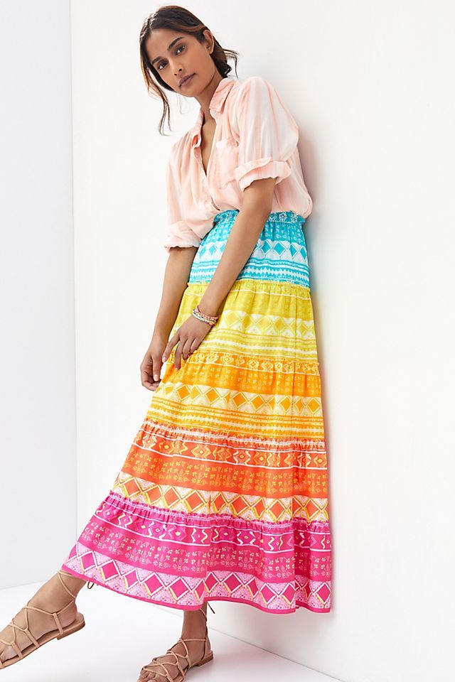 Rainbow Tiered Maxi Skirt | Anthropologie (US)