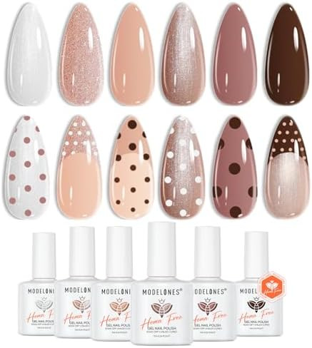 modelones Hema Free Gel Nail Polish, 6 Colors TPO Free Nude Brown Skin Tone Polka Dot Nails Desig... | Amazon (US)
