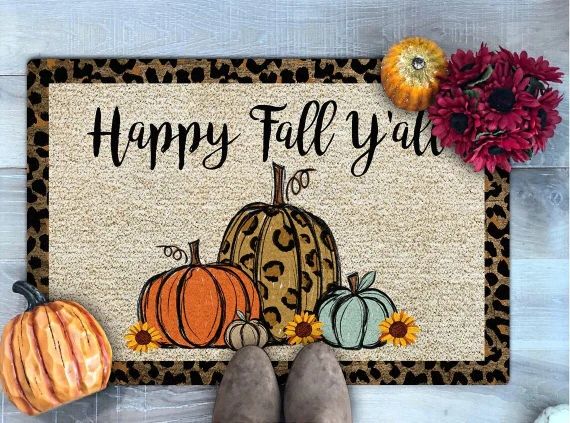 Happy Fall Y'all Doormat, Leopard Print Pumpkins Doormat, Thanksgiving Doormat, Fall Welcome Mat,... | Etsy (US)