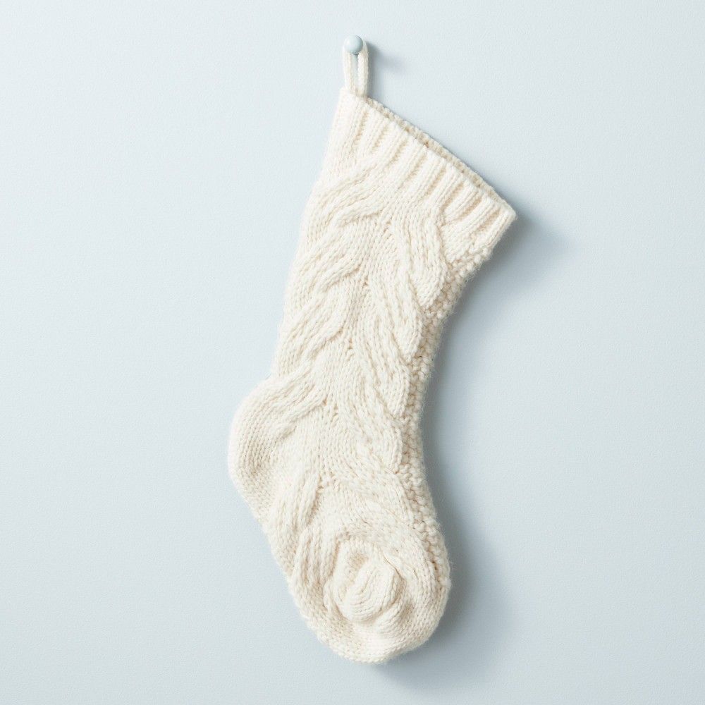 Solid Cable Knit Christmas Stocking Sour Cream - Hearth & Hand with Magnolia | Target