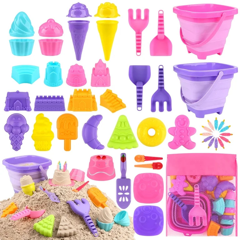 Dreamon Collapsible Beach Toys Set for Kids 3-10, Collapsible Sand Bucket with Beach Molds and Me... | Walmart (US)