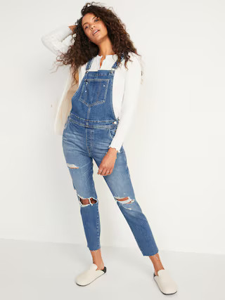 O.G. Workwear Ripped Medium-Wash Jean Overalls for Women | Old Navy (US)