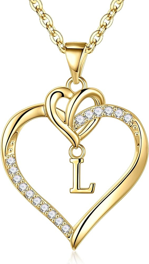 STORUP Christmas Gifts for Women Teen Girls - Heart Initial Necklaces for Women Girls, 14K-Gold-P... | Amazon (US)