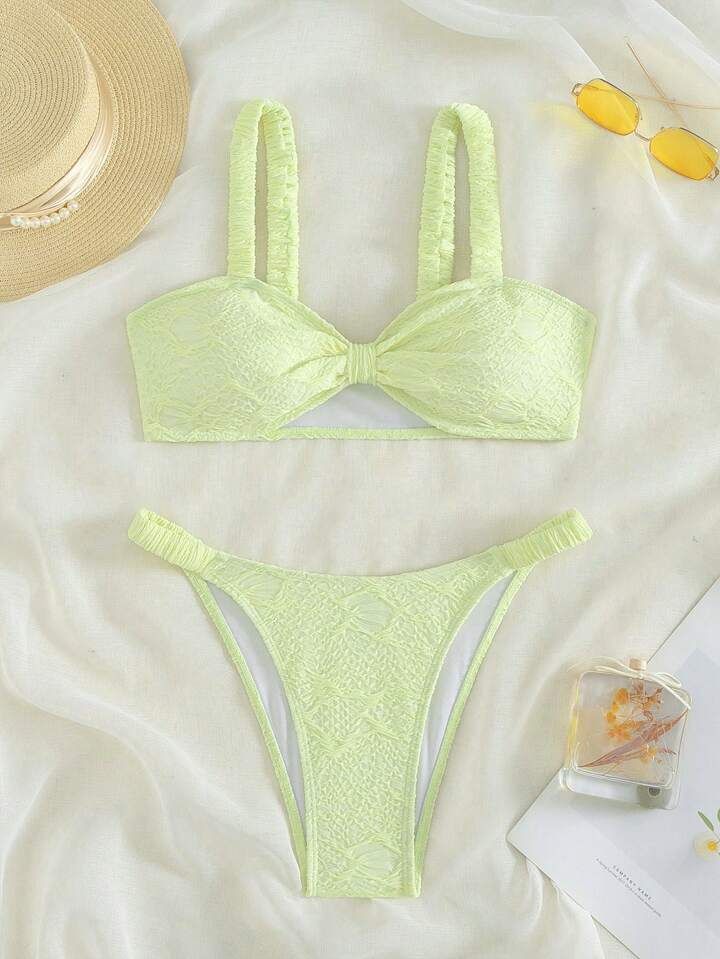 SHEIN Swim Mod Solid Color Textured Bikini Swimsuit Set | SHEIN
