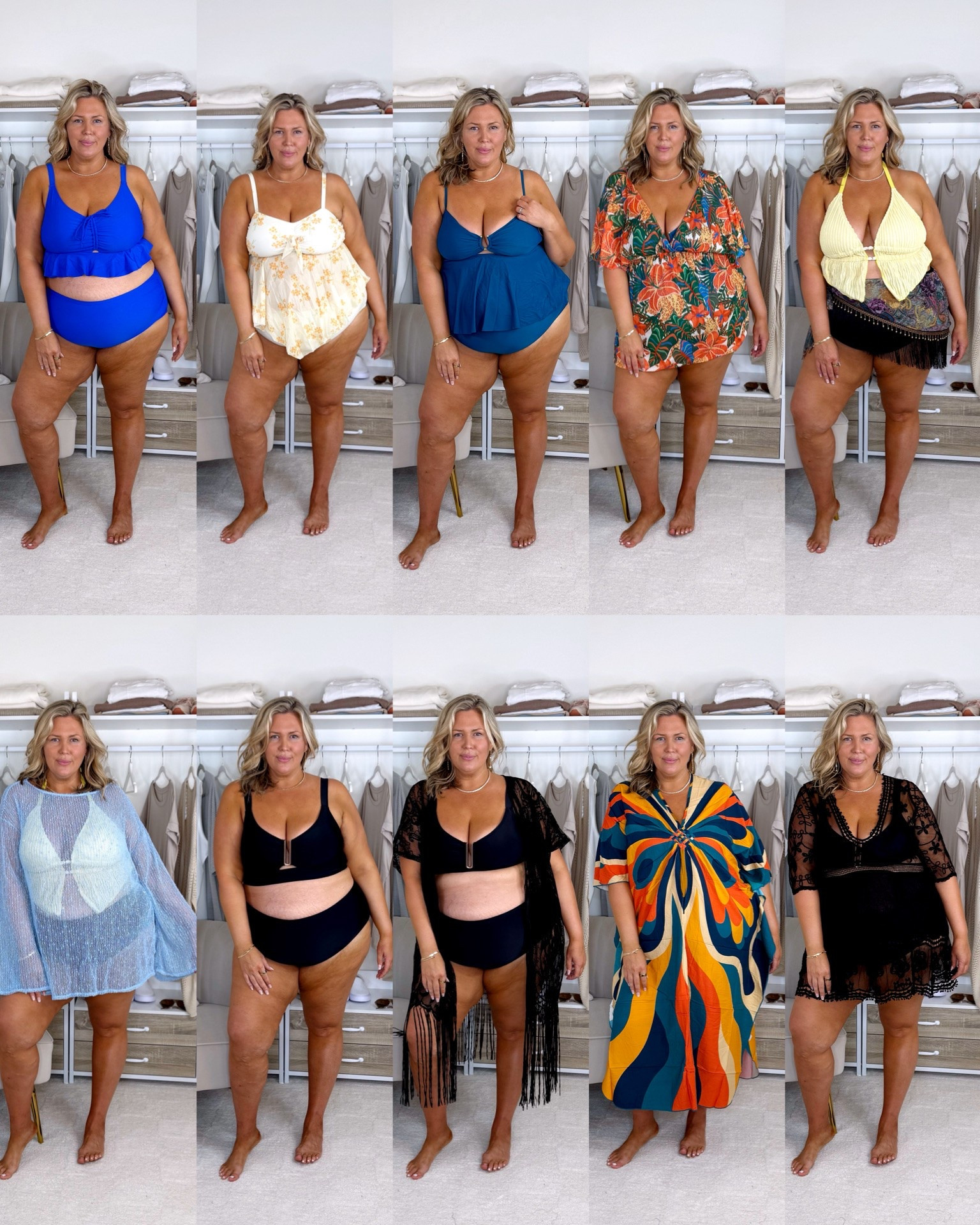Wearing an XXL in the turquoise tankini, 18w in black two piece, 3x in the black knit coverup, 3X in the yellow top, XXL in the yellow floral tankini, 3X in the wrap, 3X in the floral cover up, 18 in the blue bikini Amazon plus size swim haul. Come pack with me. Plus size, outfit inspo, apron belly, summer fashion, swimwear, mom life

#LTKSeasonal #LTKSwim #LTKPlusSize