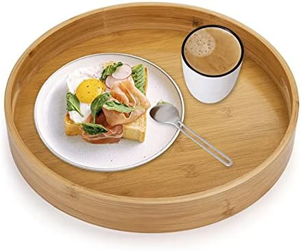 Bamboo Wooden Serving Tray, Round Wood Tray with Handles, Natural Decorative Tray for Ottoman, Ki... | Amazon (CA)