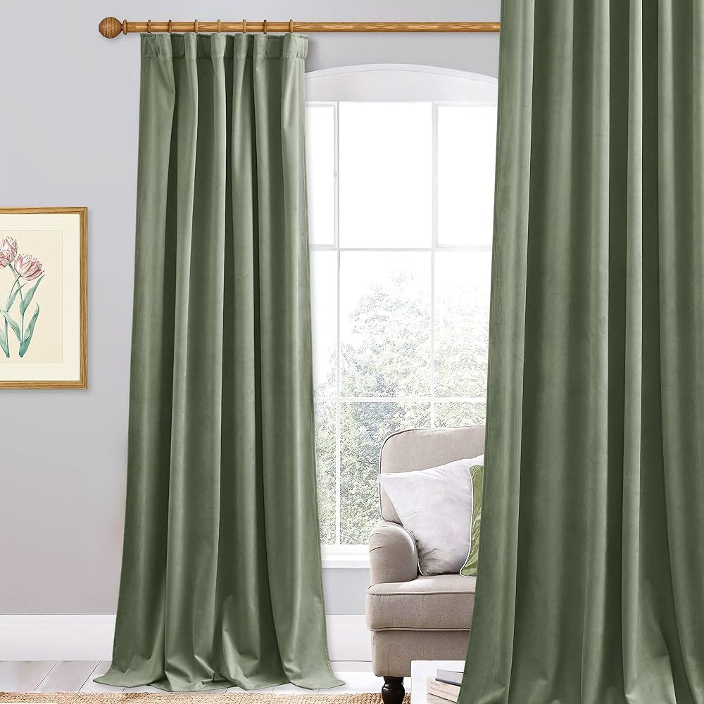 StangH Sage Green Curtains 84 inches, Super Soft Thick Velvet Drapes for Nursery Bedroom Thermal ... | Amazon (US)