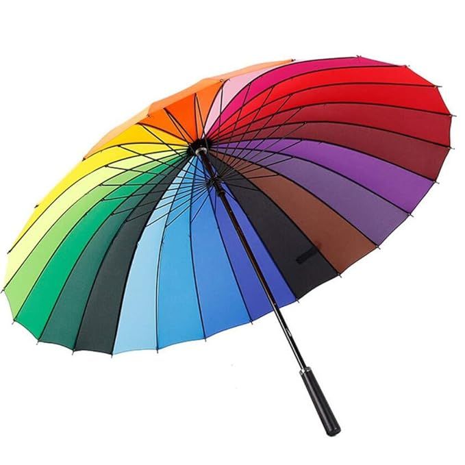 Large Windproof Long Handle Umbrellas for Female Men's Rain Gear 24 Ribs Rainbow Umbrella | Amazon (CA)