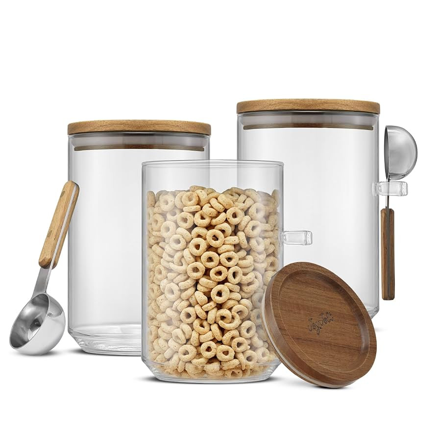 JoyJolt Holden 32oz Stackable Glass Storage Containers with Lids and Scoops, Airtight Food Canist... | Amazon (US)