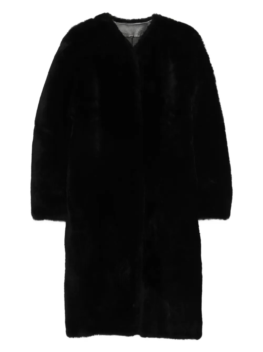 TOTEME Midi Shearling Coat | Black | FARFETCH | Farfetch Global