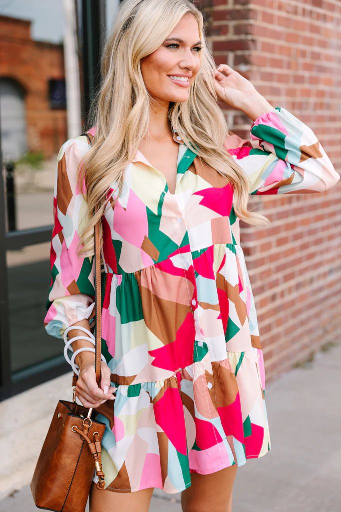 Always In Mind Pink Abstract Babydoll Dress | The Mint Julep Boutique