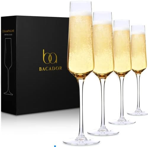 Crystal Champagne Flutes set of 4 - Elegant Lead-Free Crystal Champagne Glasses - Stunning Gift f... | Amazon (US)