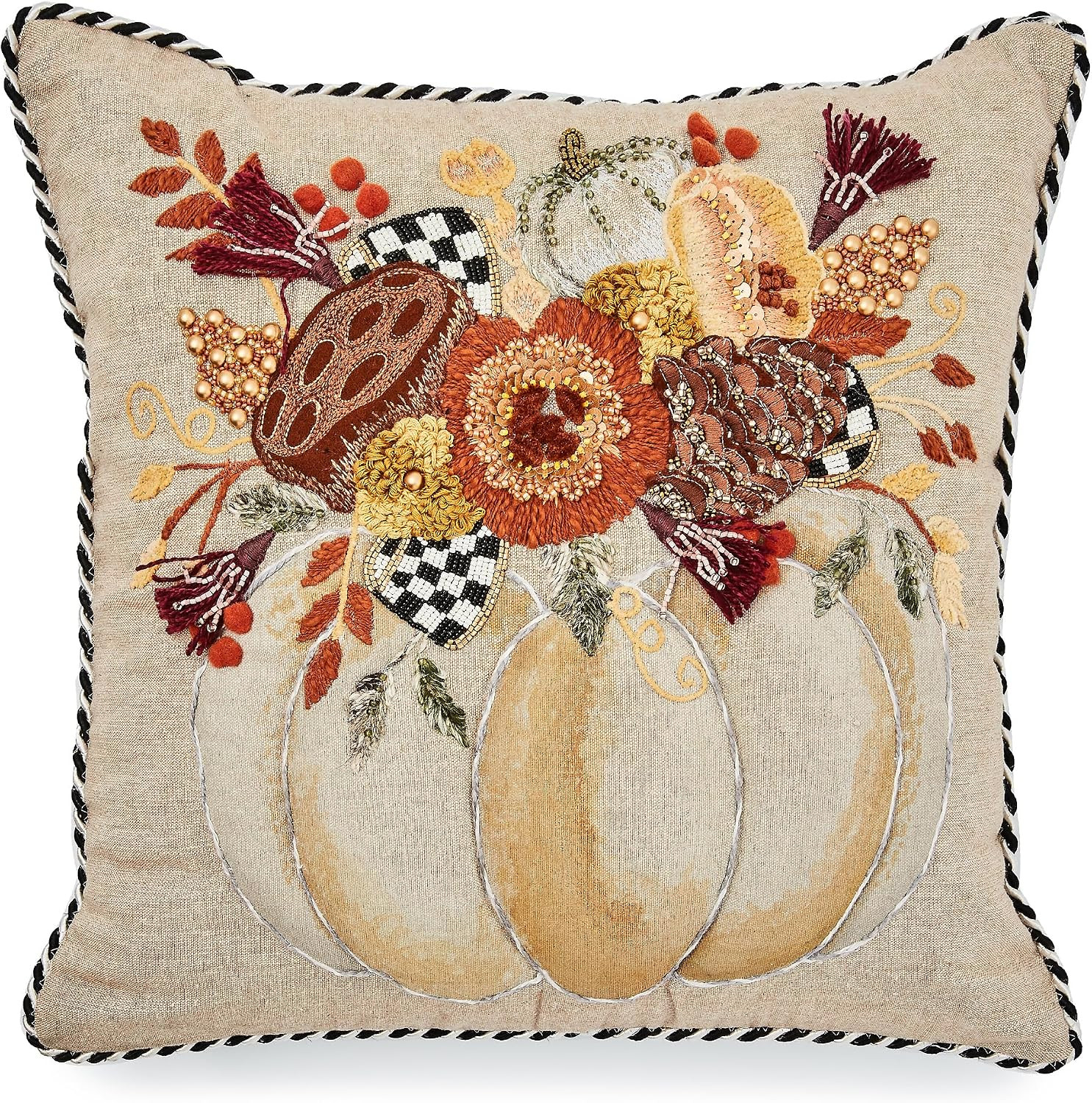 MACKENZIE-CHILDS Throw Pillow, 18x18, Autumn Frost Beaded Pumpkin | Amazon (US)