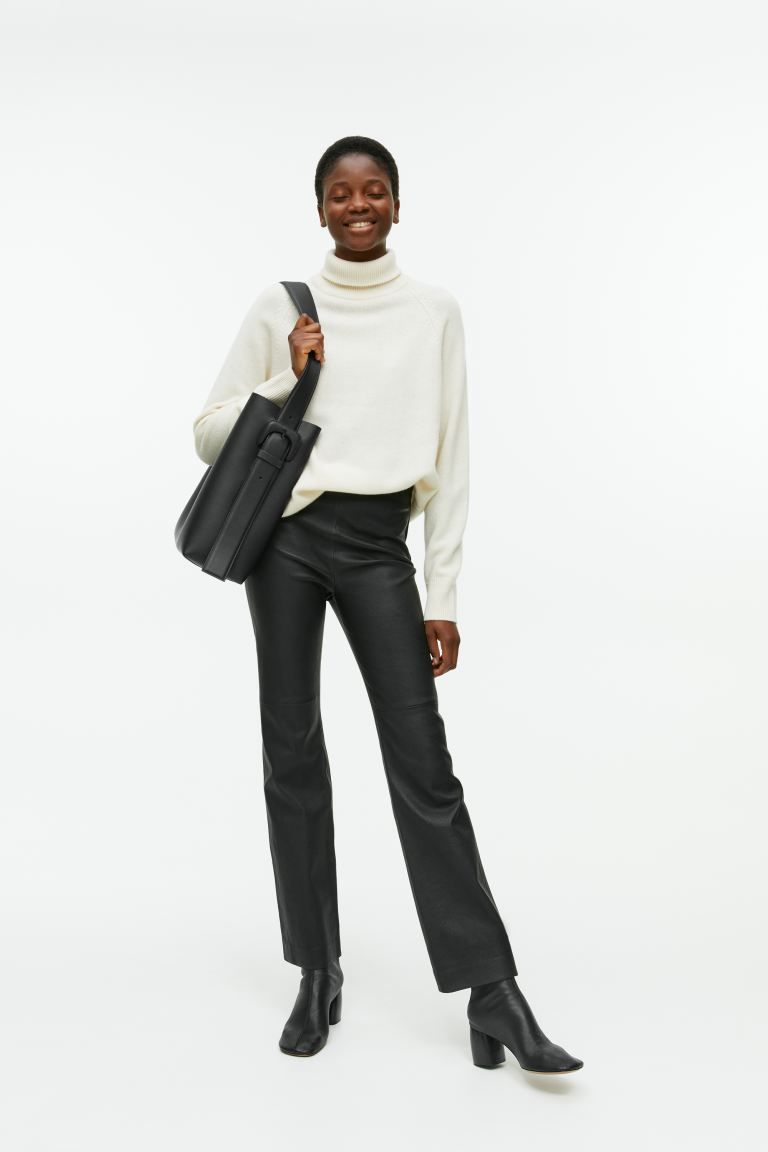 Flared Leather Trousers - Black - Ladies | H&M GB | H&M (UK, MY, IN, SG, PH, TW, HK)