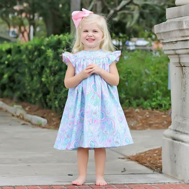Geometric Smocked Spring Paisley Dress | Classic Whimsy
