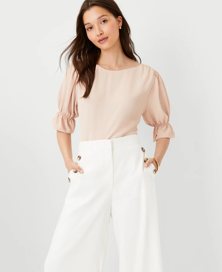 Mixed Media Ruffle Cuff Blouse | Ann Taylor (US)