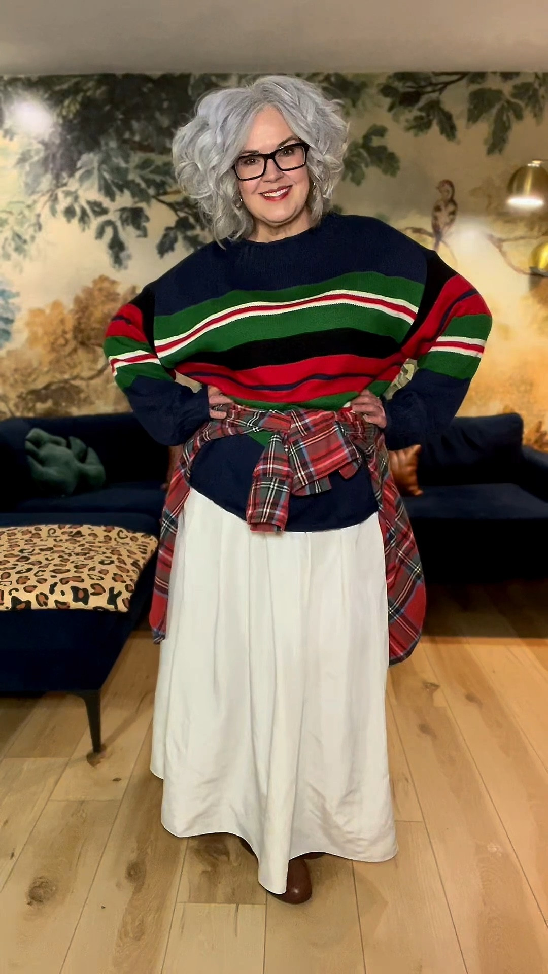 This is a look for less sweater and it literally keeps selling out. I love how soft, comfy and oversized it is. (I’m a size 16 wearing XL) Mostly I’m loving the colors❣️the skirt is an older one from Zara, so I will try to find similar for my LTK. 🫶🏻
#over50fashion #over50style #OOTD #fashioninspo 

#LTKOver40 #LTKWorkwear #LTKMidsize