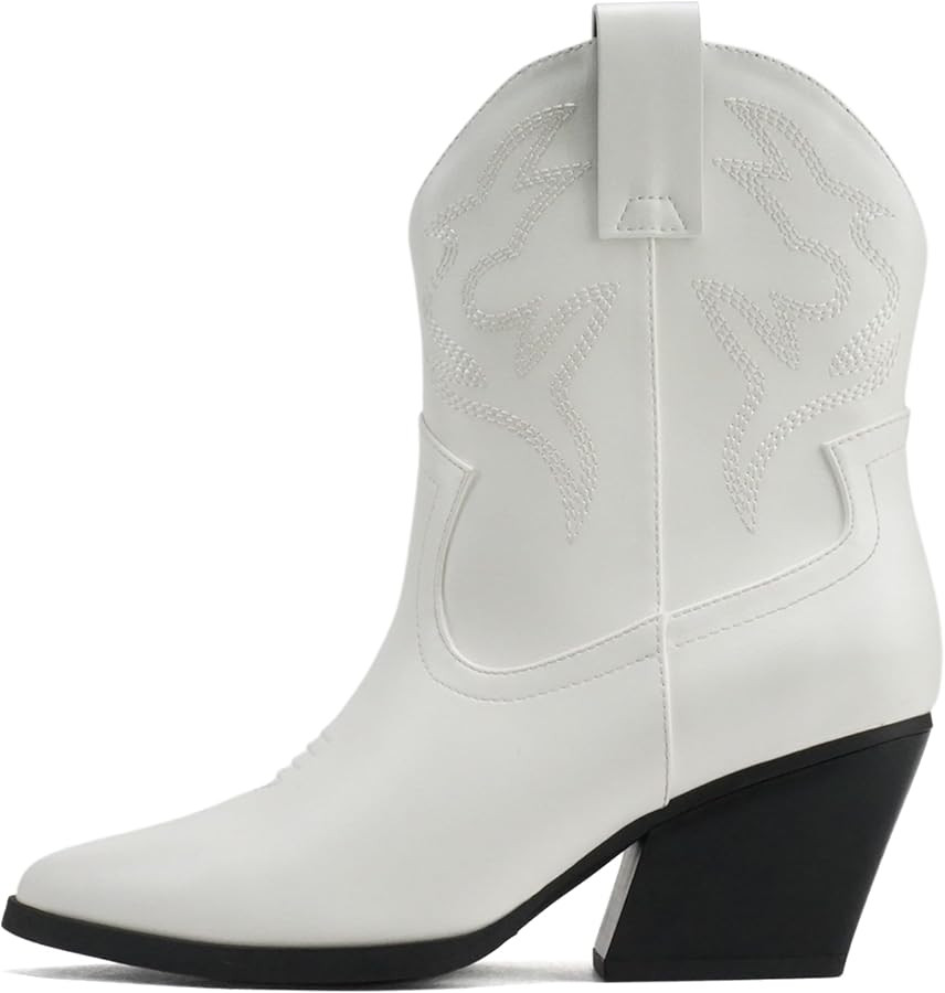 Soda “BLAZING” ~ Women Western Stitched Pointe Toe Low Heel High Top Ankle Shaft Boot Bootie | Amazon (US)