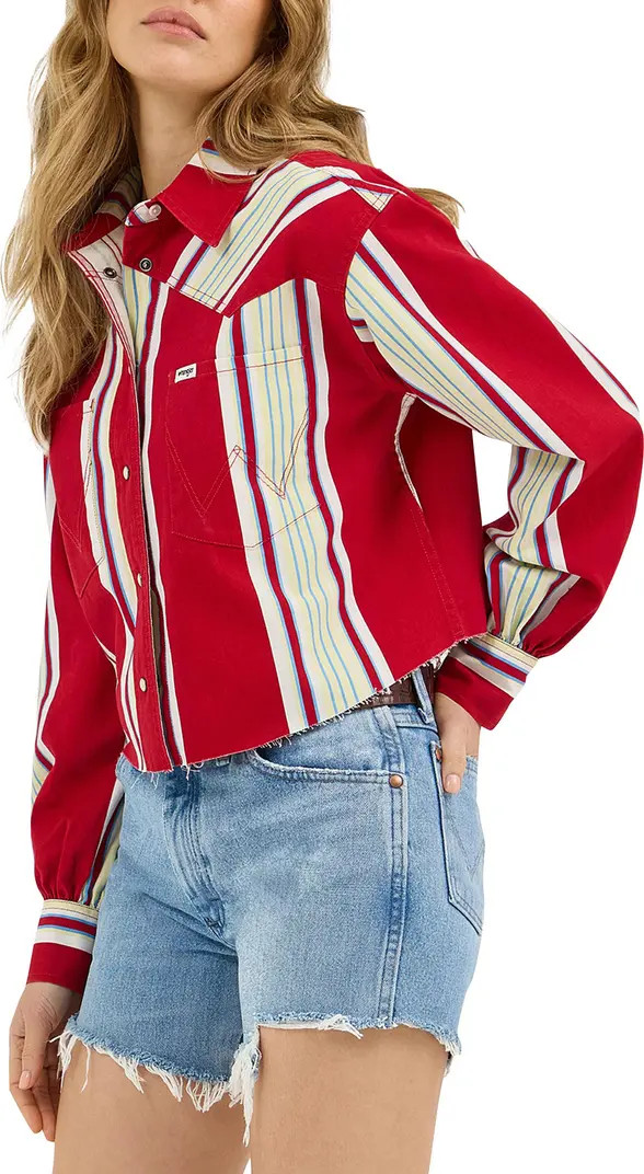 Wrangler Heritage Stripe Cutoff Denim Western Shirt | Nordstrom | Nordstrom