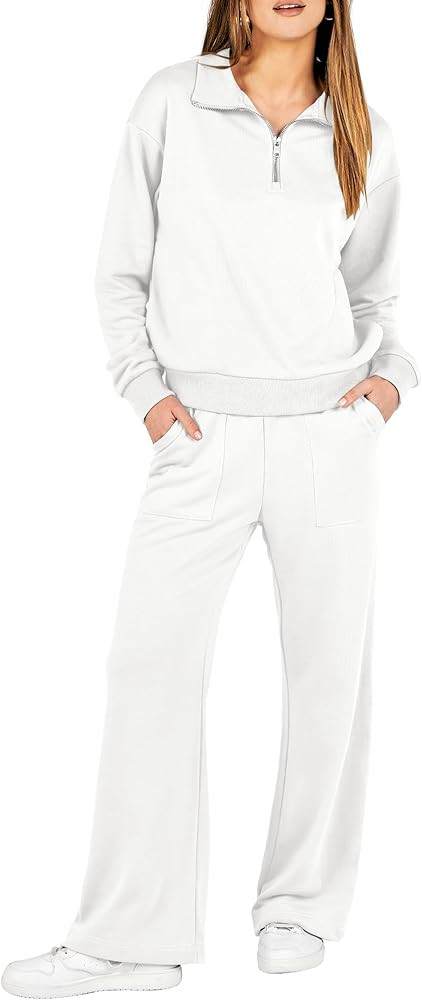 ANRABESS Women 2 Piece Outfits Half Zip Sweatshirt & Wide Leg Pants Sweatsuit Lounge Set 2023 Fal... | Amazon (US)