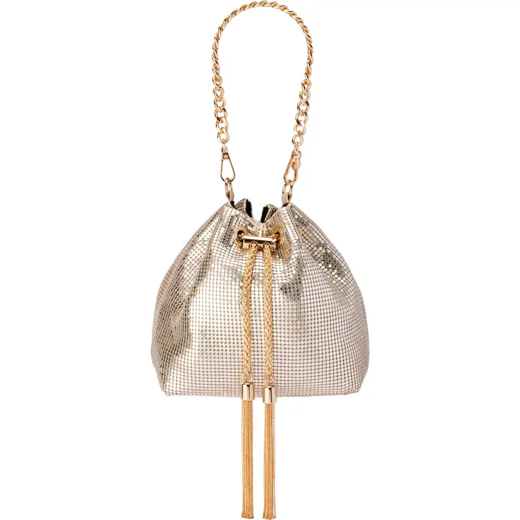 Olga Berg Sylvia Mesh Drawstring Top Handle Bag in Gold at Nordstrom | Nordstrom