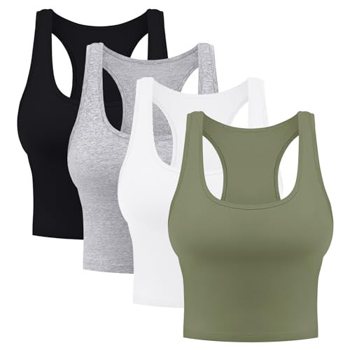 4 Pieces Women's Crop Tops Cotton Basic Tank Tops Racerback Sleeveless Sports Workout Crop Tank Tops | Amazon (US)