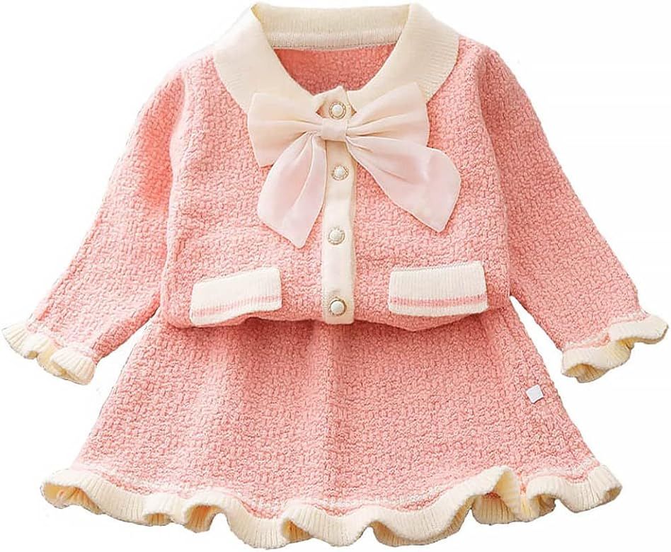 ODIZLI Toddler Baby Girls Children'S Knitted Sweater Top Short Skirt Two-Piece Set | Amazon (US)