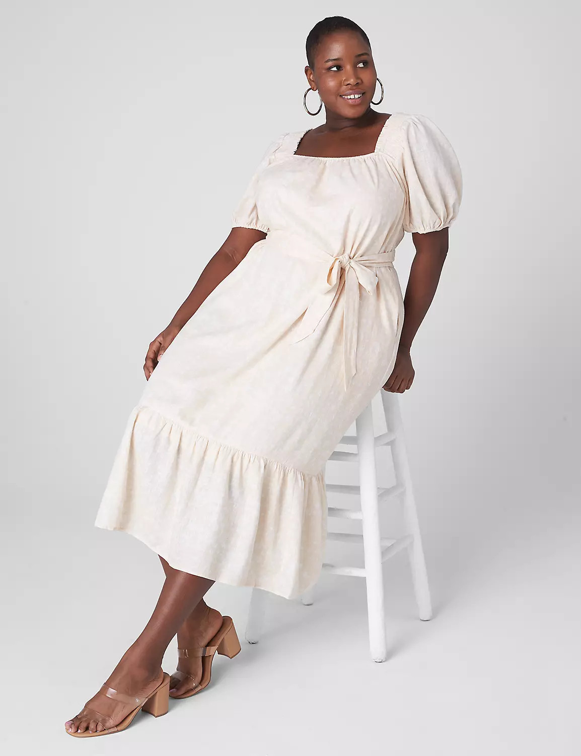 Smocked-Shoulder Puff-Sleeve Dress | LaneBryant | Lane Bryant (US)