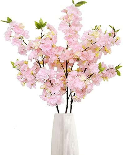 Eyraevor 3 Pcs Artificial Cherry Blossom Branches Silk Flowers Stems Tall Fake Flower Arrangement... | Amazon (US)