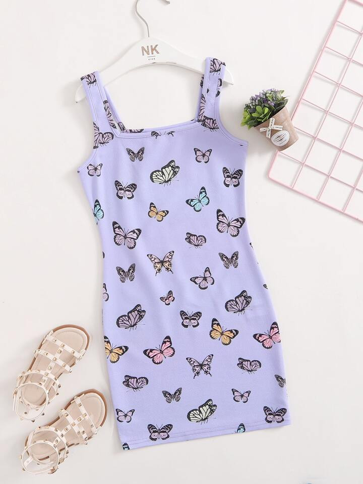 SHEIN Tween Girl Butterfly Print Tank Dress | SHEIN