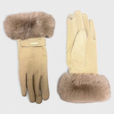 London Fog Women’s Touchscreen Gloves – Warm Faux Fur Cuff Winter Dress Gloves, Soft Lined, Elegant Cold Weather Tech Gloves, Tan | Target