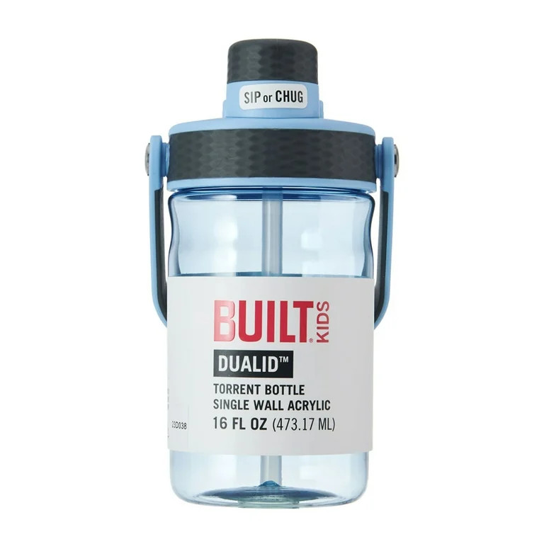 Built 16 fl oz Acrylic Bottle Dualid Flip-top Leakproof Chug Lid with Straw Blue | Walmart (US)