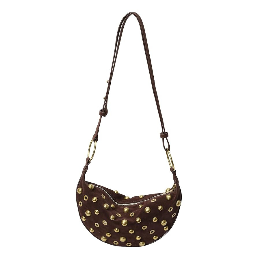 Studded Purse Trendy Studded Handbag Hobo Crescent Bags Y2K Shoulder Bag Suede Purses for Women | Amazon (US)