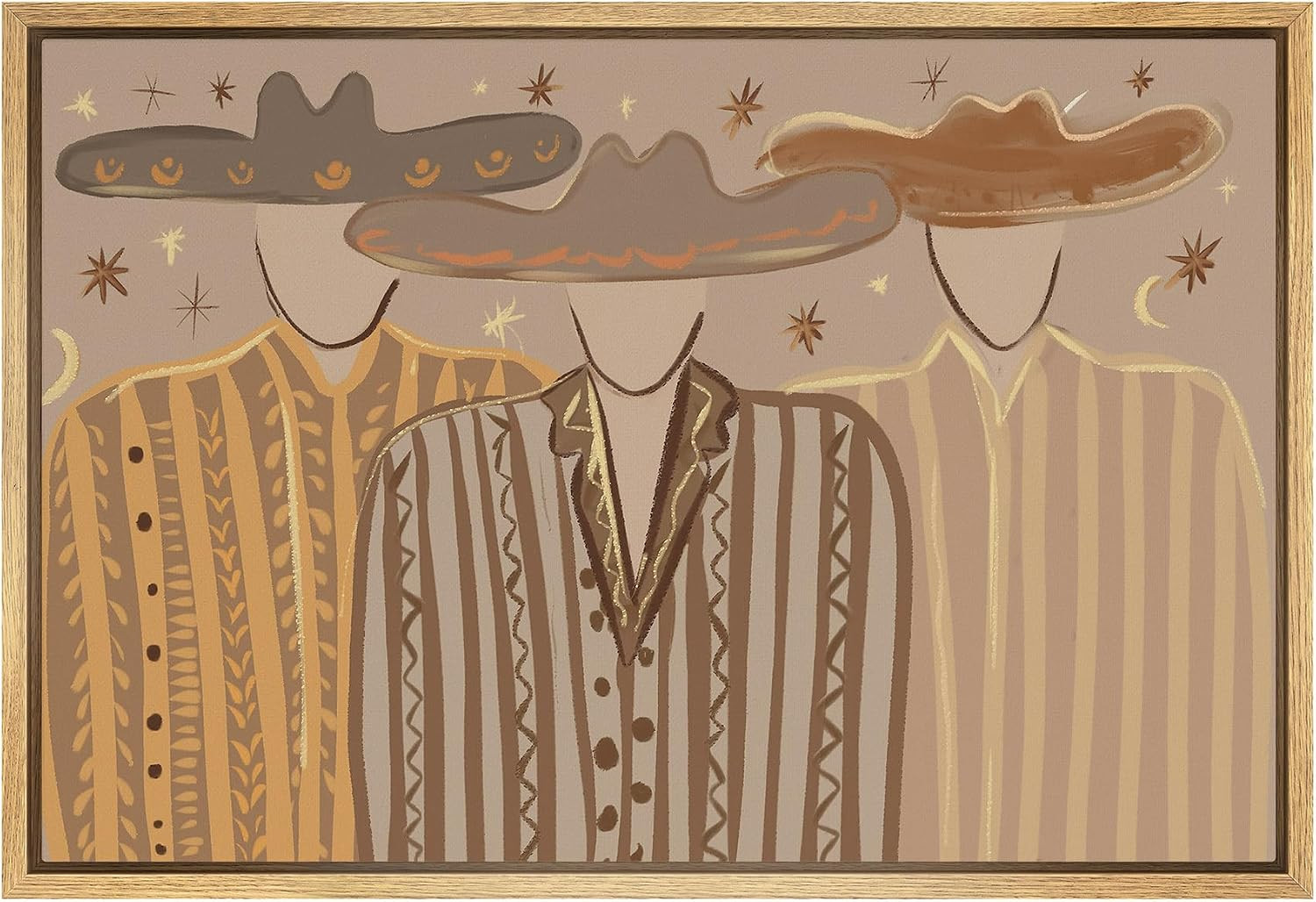 SIGNWIN Framed Canvas Print Wall Art Neutral Night Sky Striped Cowboy Trio Modern Art Decorative for Living Room, Bedroom, Office - 16"x24" NATURAL | Amazon (US)